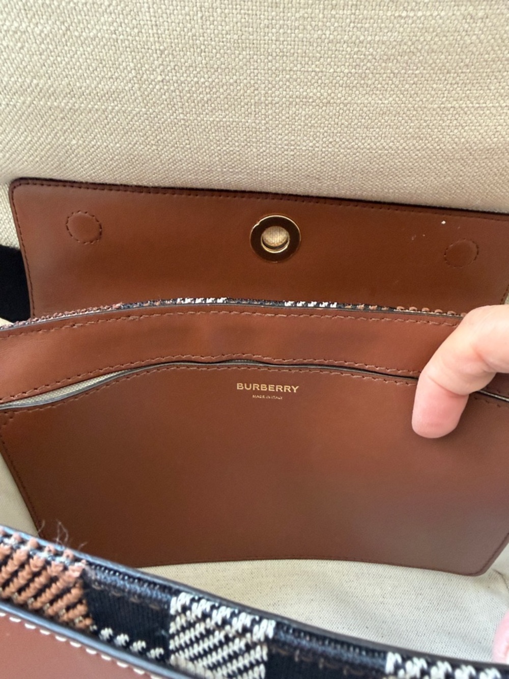 Burberry Checked Brown Crossbody Shoulder Bag with Black Strap - Picture 8 of 10
